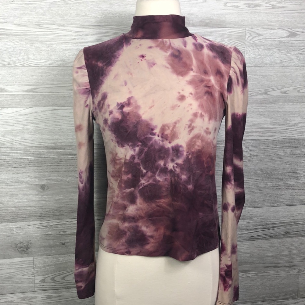 NWT Derek Heart Tie Dye Mock Neck Tee Long Sleeve